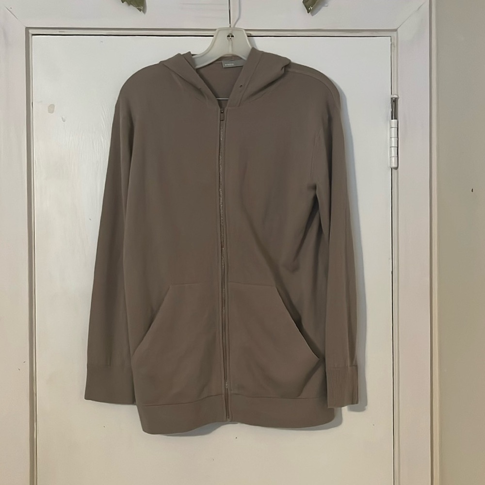 Vince Women’s Hooded Zip Front Oversized Hoodie Tan Sweater Wool Cashmere Small